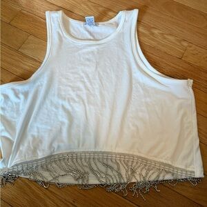 White Sleeveless Top with Beaded Fringe